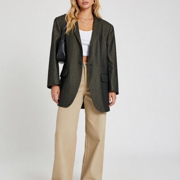 Jones New York Jackets & Blazers - Vtg Oversized Blazer Womens 10 Boyfriend Jones New York Wool Gold Metallic
